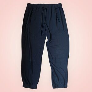 Velvet Lightweight Sweater Joggers, black, tie waist, pockets, elastic hem, Sz S